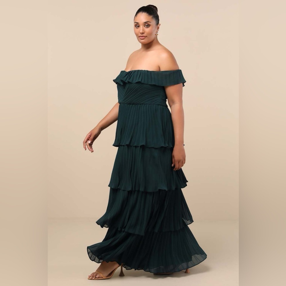 LULU'S Always Remarkable Emerald
Pleated Off The Shoulder Maxi
Dress - Picture 3 of 9